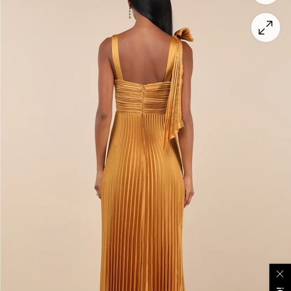 Lulus Elegant Mustard Pleated Maxi Dress - Picture 3 of 5